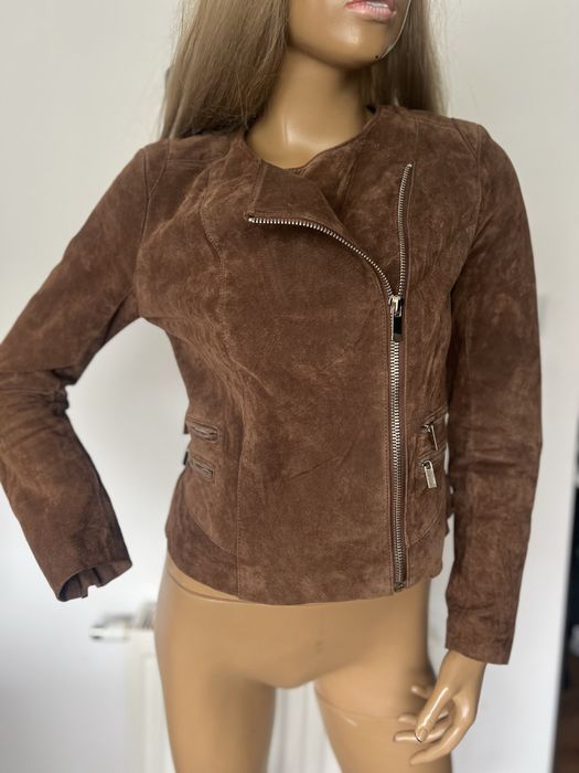 Mango MNG kurtka skórzana M 38 brązowa zamszowa zgrabna damska