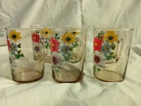 Szklanki z uszkiem kompotierki malowane kwiaty komplet zestaw PRL