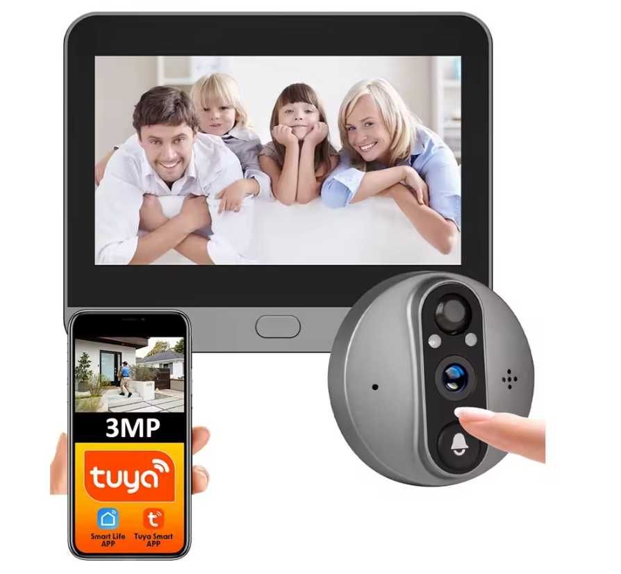 Inteligentny Wizjer Judasz 3MP KAMERA 4.3" z ekranem PIR WIFI TUYA
