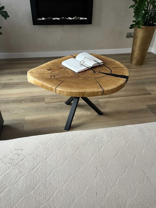 Stolik Kawowy z Plastra Dębu | Nogi Pająk | Styl Loft