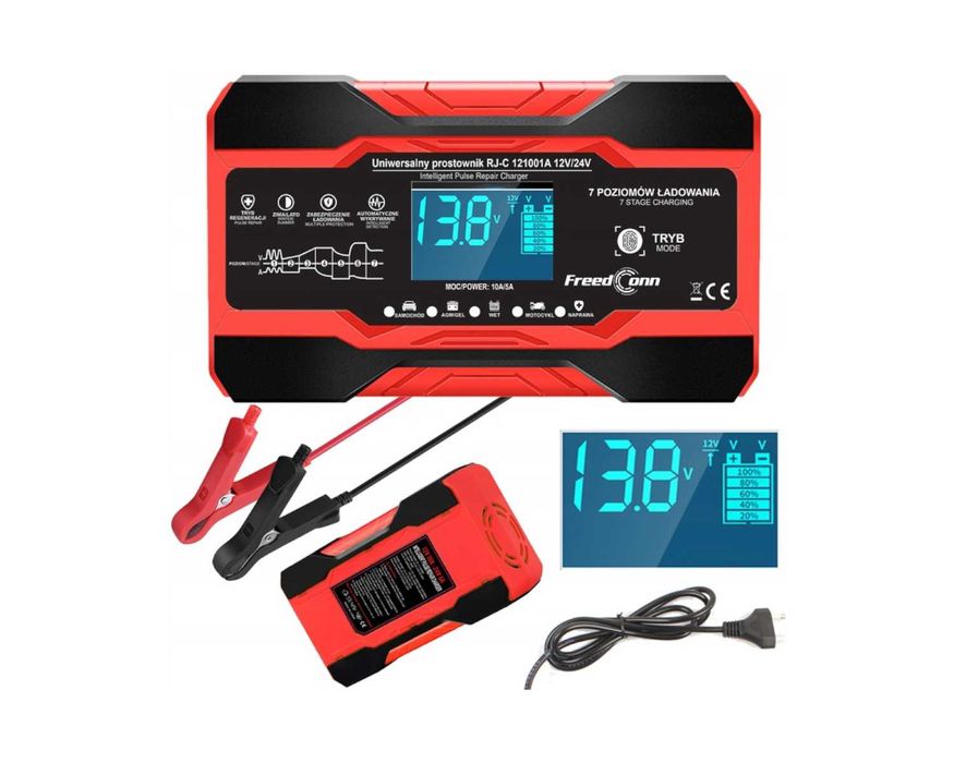 Prostownik FreedConn 12V 24V Zabezpieczenia LCD Tryb ZIMOWY REGENERACJ
