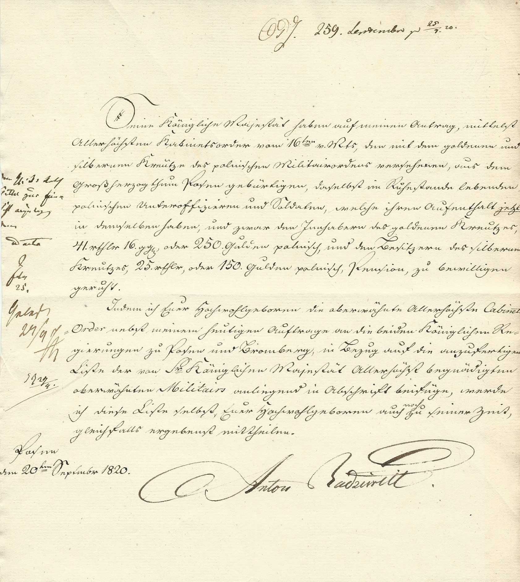 AUTOGRAF KSIĄŻE KS. Poznańskiego A. Radziwiłł - dokument historyczny