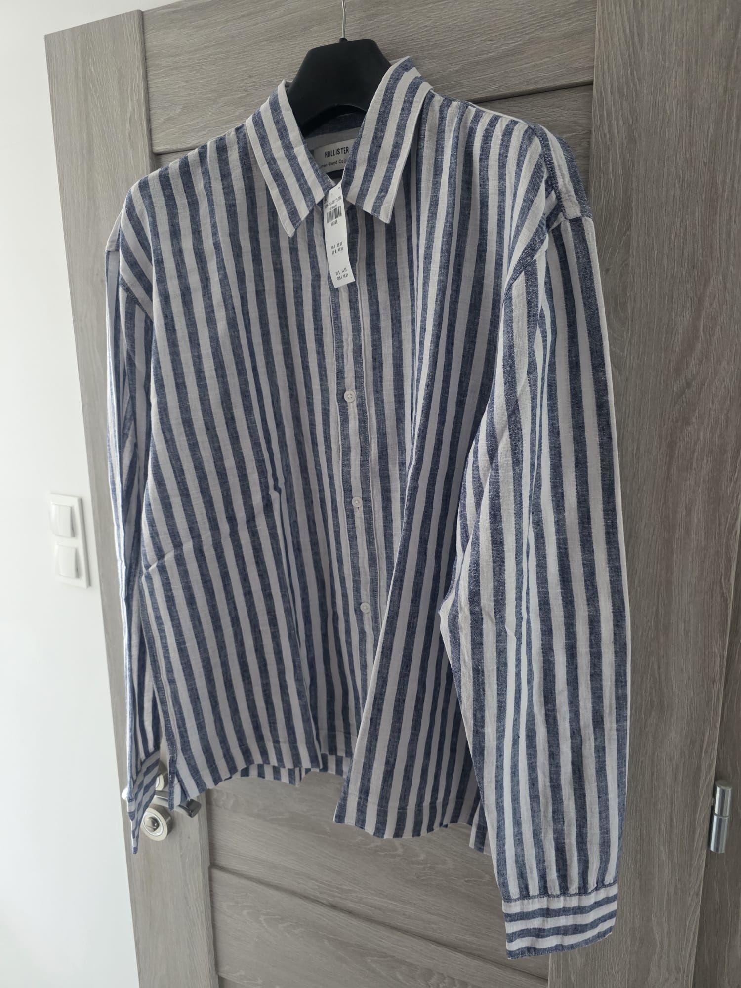 Hollister koszula męska L lniana granatowa w białe paski