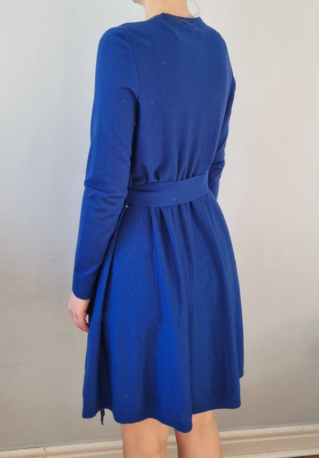Wełniana kobaltowa sukienka COS rozmiar M 100% wełna