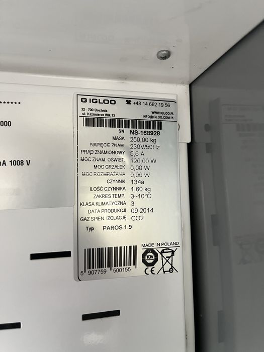 Regał chłodniczy Igloo Paros 1.9 szafa witryna chłodnicza sklepowa