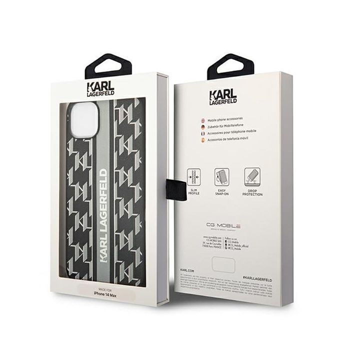 Karl Lagerfeld Monogram Stripe - Etui Iphone 14 Plus (Szary)