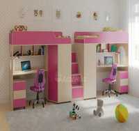 Детский комплект мебели: кровати - чердаки и шкафы.