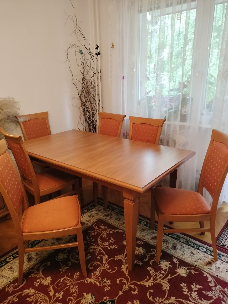 Stół rozkładany z 6 krzeseł zestaw mebli do salonu