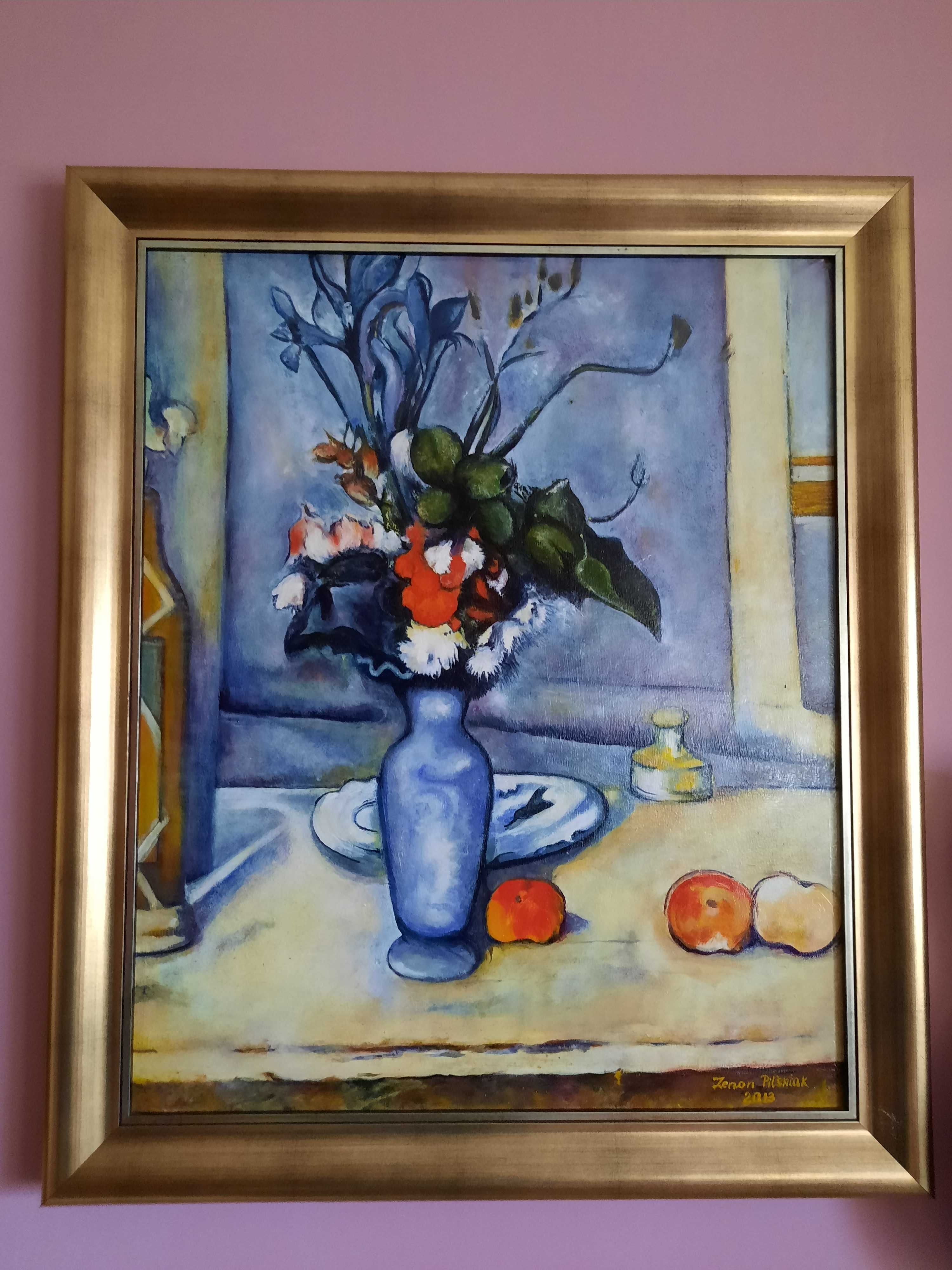 obraz olejny " Błękitny wazon" na podstawie obrazu Paula Cézanne'a