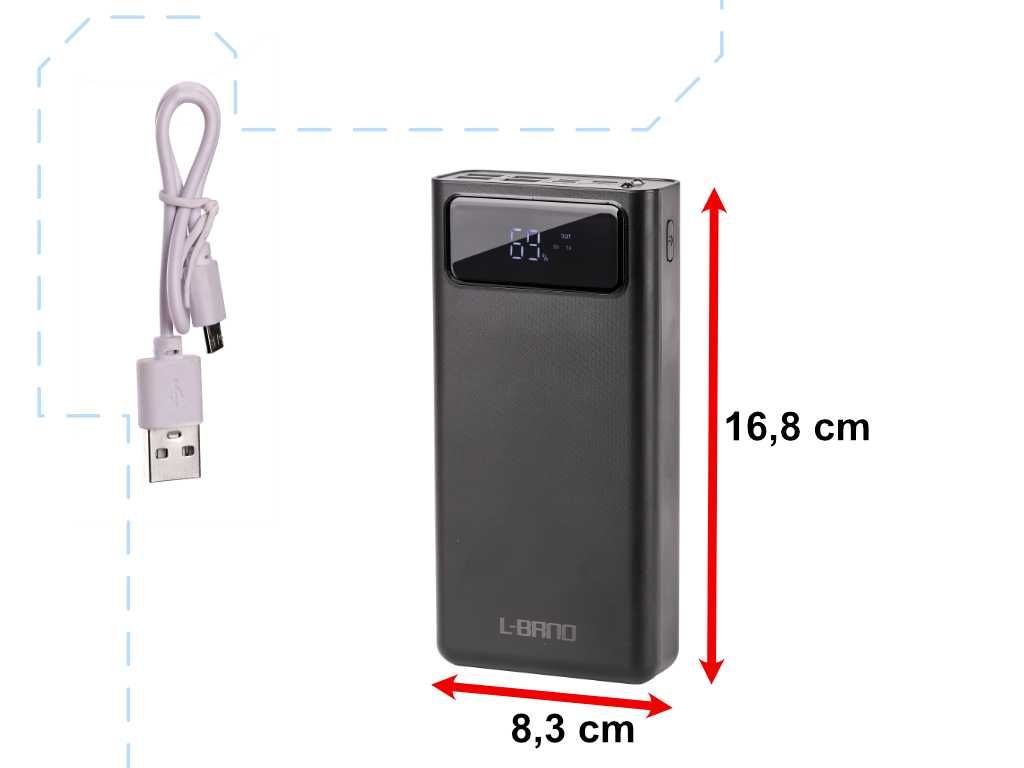 L-BRNO Powerbank 30000mAh z cyfrowym ekranem 4x USB LED latarka czarny