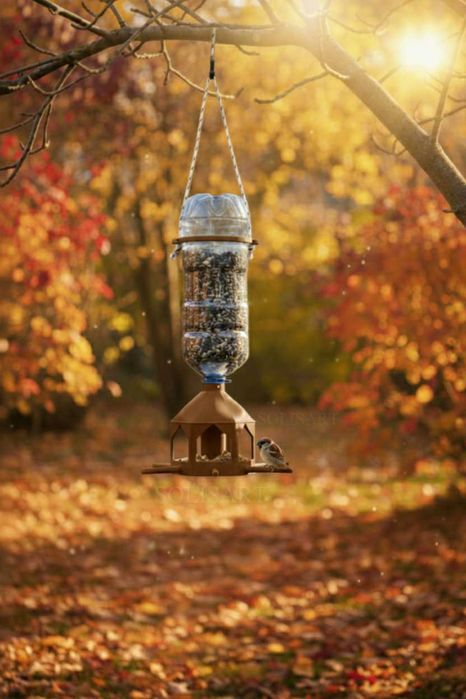 Karmnik dla ptaków Budka Domek Wiszący Stojący Na Balkon Okno ZŁOTY