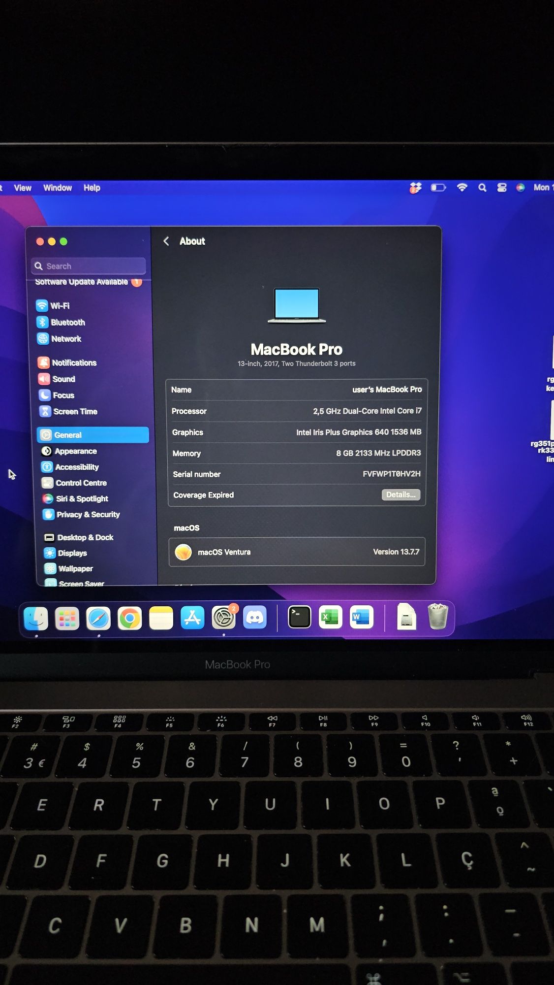 Macbook Pro1 13' 2017 (i7 8GB Ram)