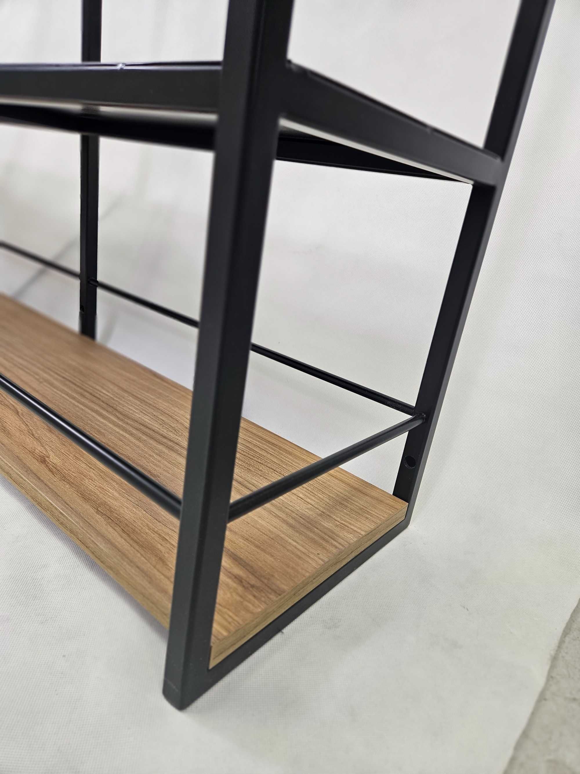 Półka Innis w stylu loft z metalowym blatem i relingami