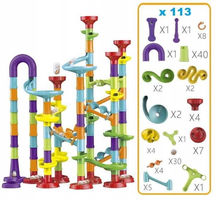 tor kulkowy kulodrom 113 elementów z wyrzutnią! 30 kulek 83 elementów!