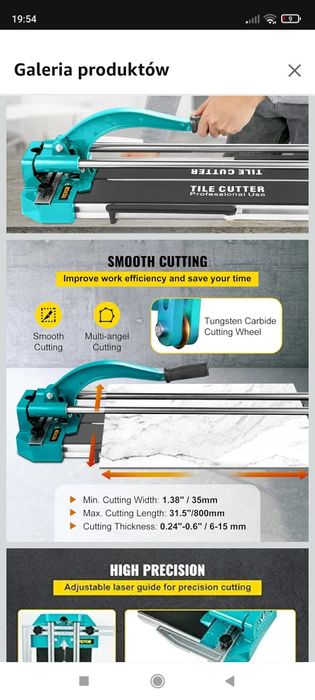 Vevor Maszynka do cięcia płytek glazury terakoty ręczna 1200MM