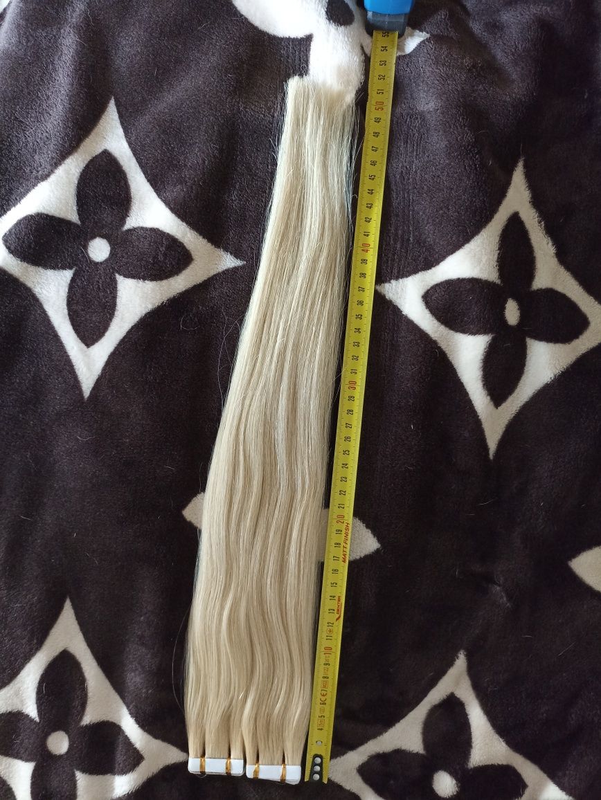 Włosy naturalne tape on słowiańskie jasny blond 50cm 100gram