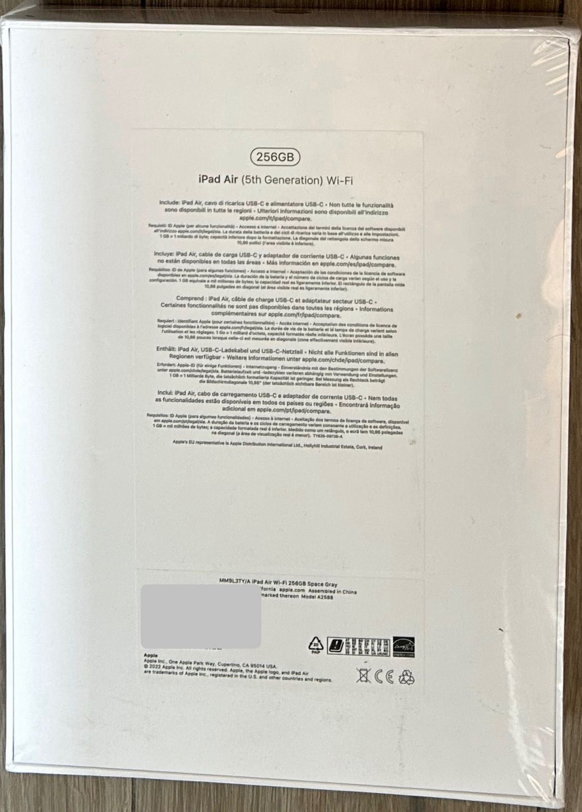 Apple iPad Air (10.9'' -Wi-Fi - 256GB - 5ª Gen)- novo, 3 anos garantia