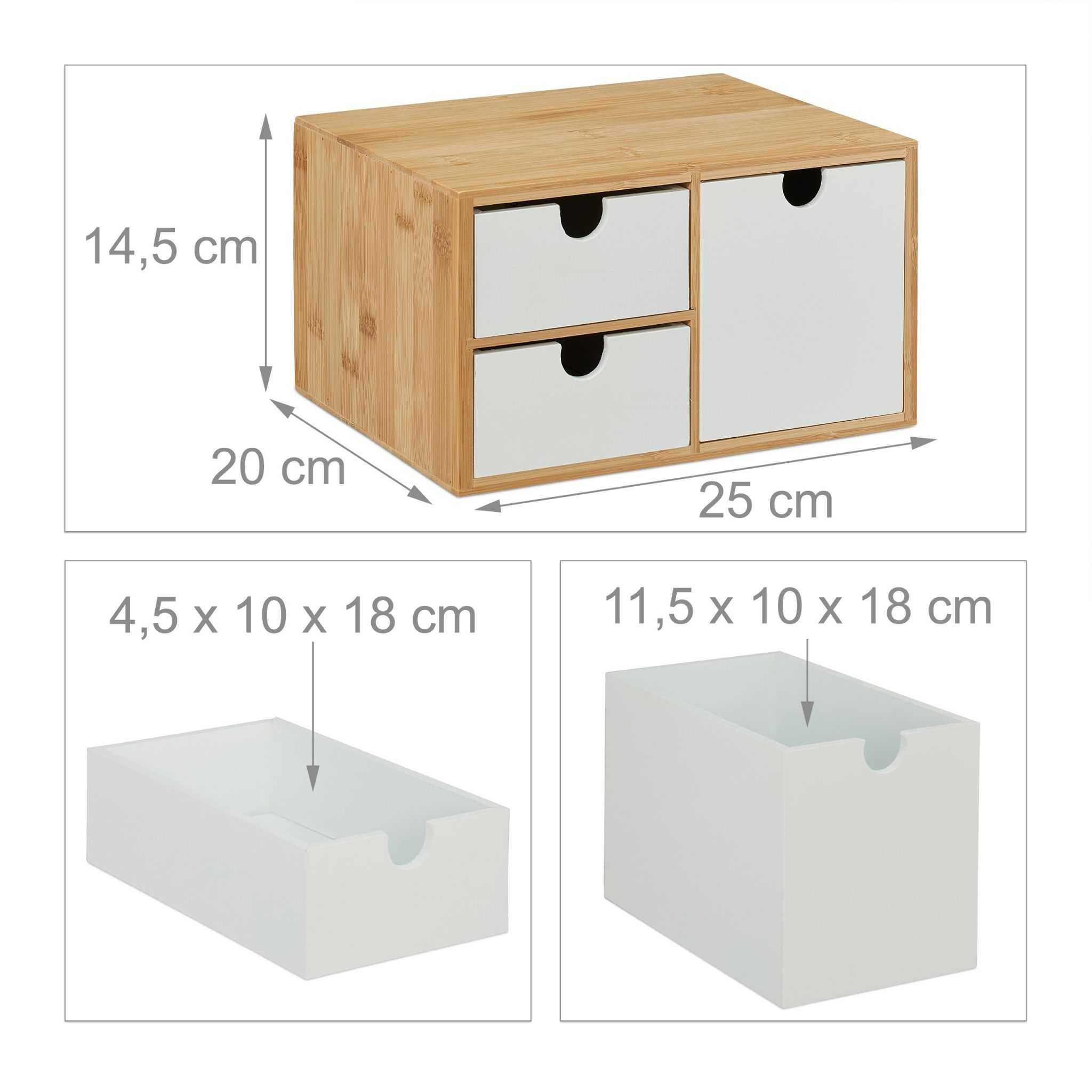Pojemnik z 3 szufladami Relaxdays Bambus i MDF 20x25x15 cm