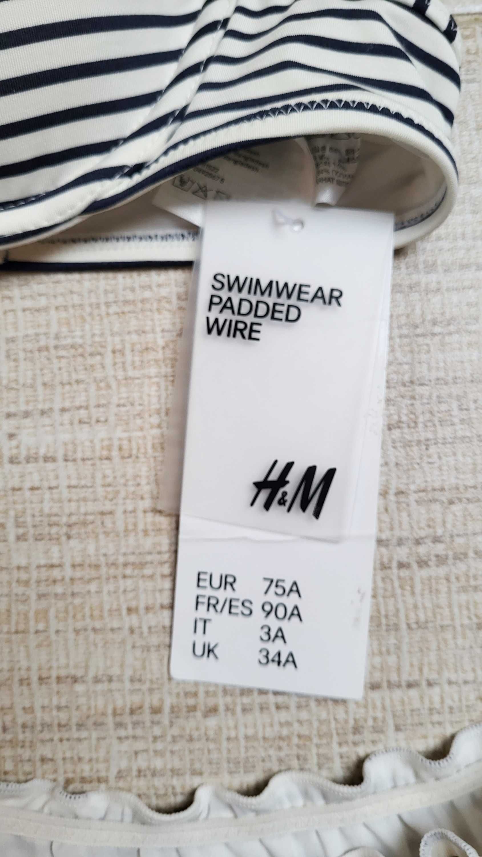 nowy 2 cz. strój kąpielowy w paski H&M góra 75C, dół 40/L