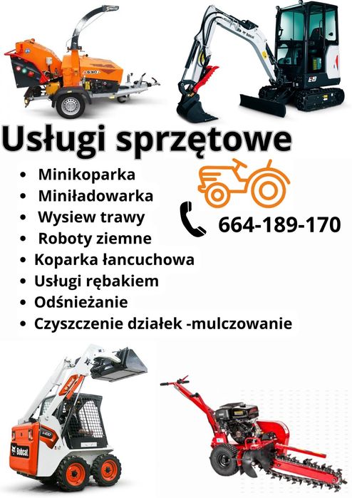 Usługi minikoparką usługi ładowarką bobcat 463, bobcat s450,bobcat e19