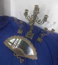3 Castiçais e 1 Espelho em Bronze