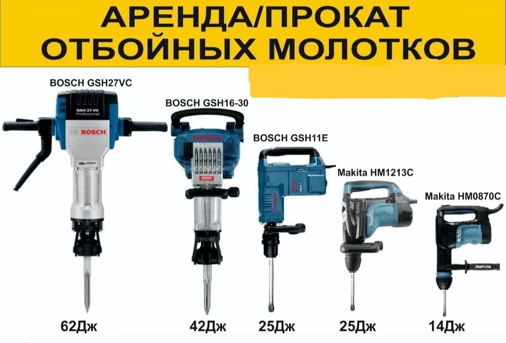 Прокат Аренда  отбойных молотков BOSCH-27 BOSCH-16 BOSCH-11