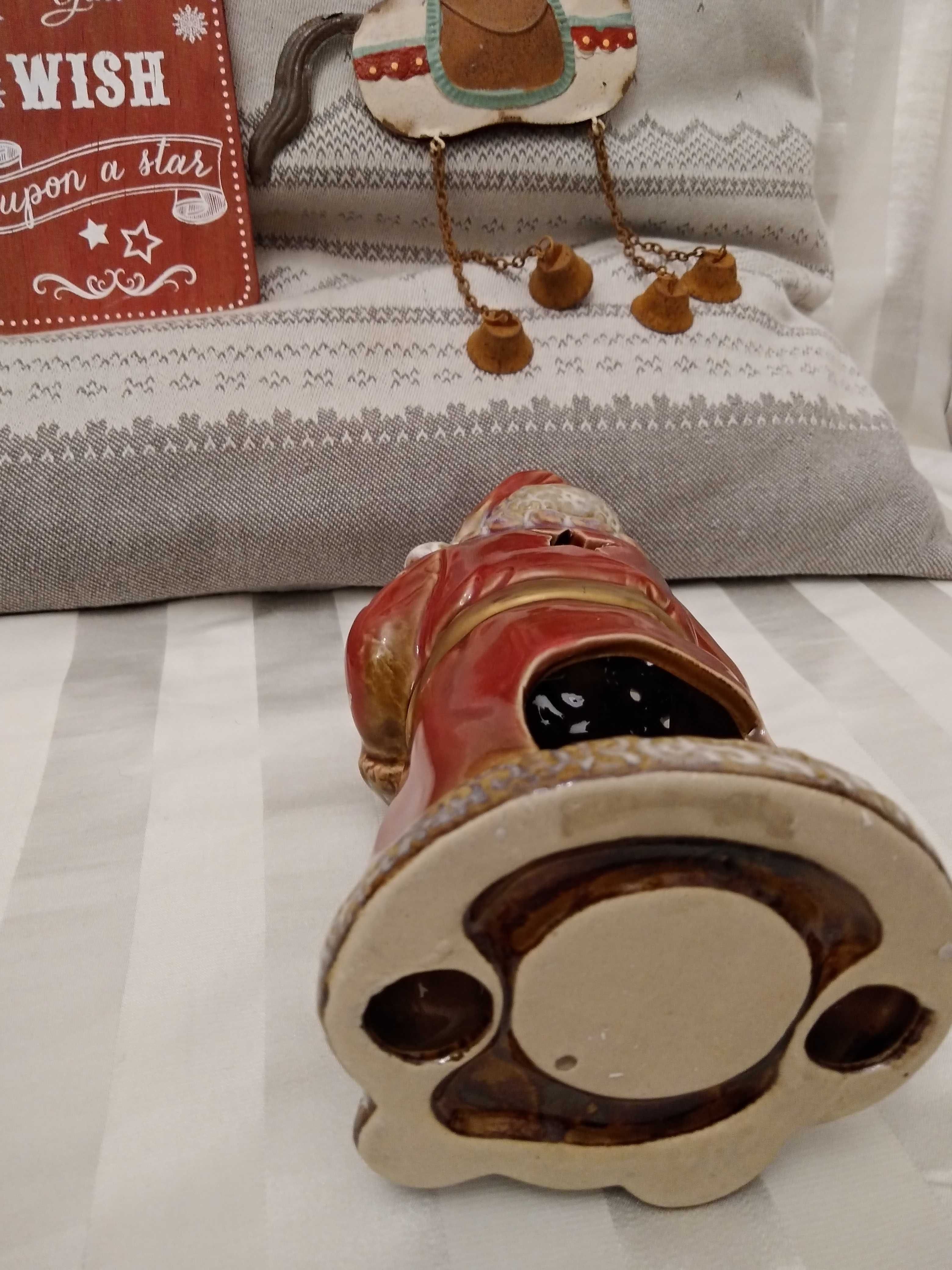 Retro  porcelanowy Mikołaj  na świeczkę tealight ręcznie malowany