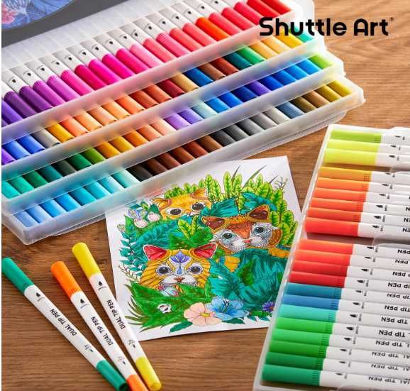 120 kolorów pisaków pędzelkowych z podwójną końcówką z 1 kolorowanką
