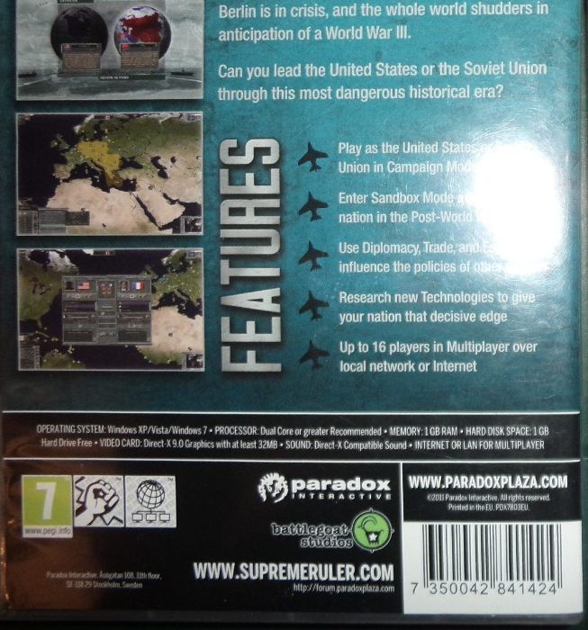 Supreme Ruler Cold War, PC DVD BOX, Paradox 2011, bez kodu