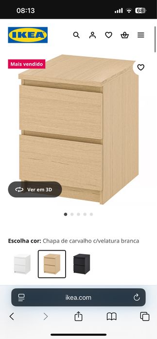 Mesa de cabeceira IKEA com 2 gavetas grandes e espaçosas