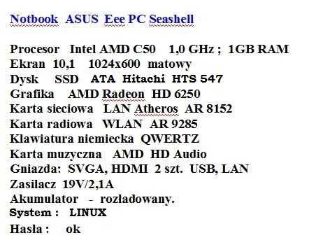 Notebook Asus Eee PC Seashell
