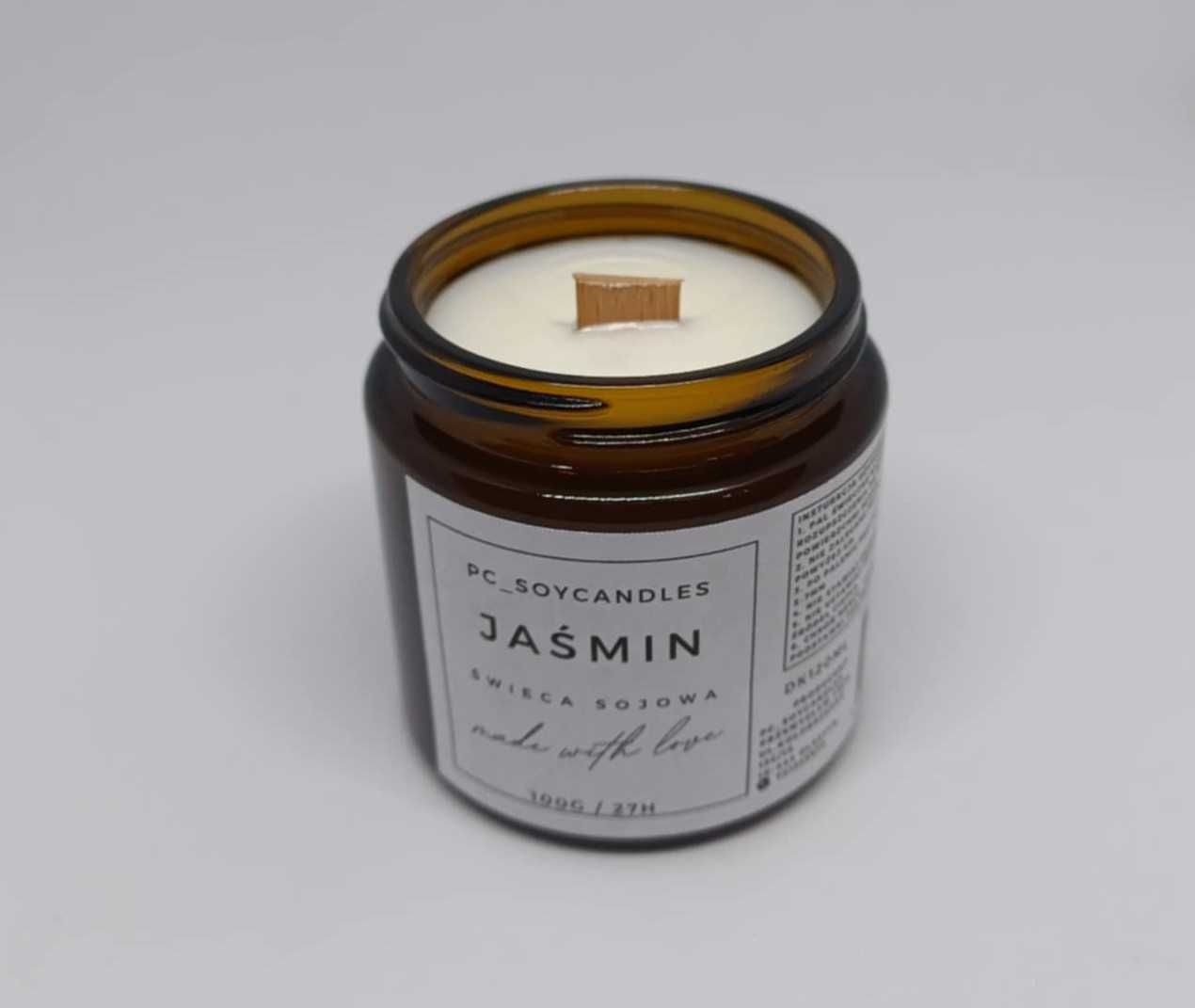 Świeca Sojowa Zapachowa Jaśmin 120ml 27h Drewniany knot