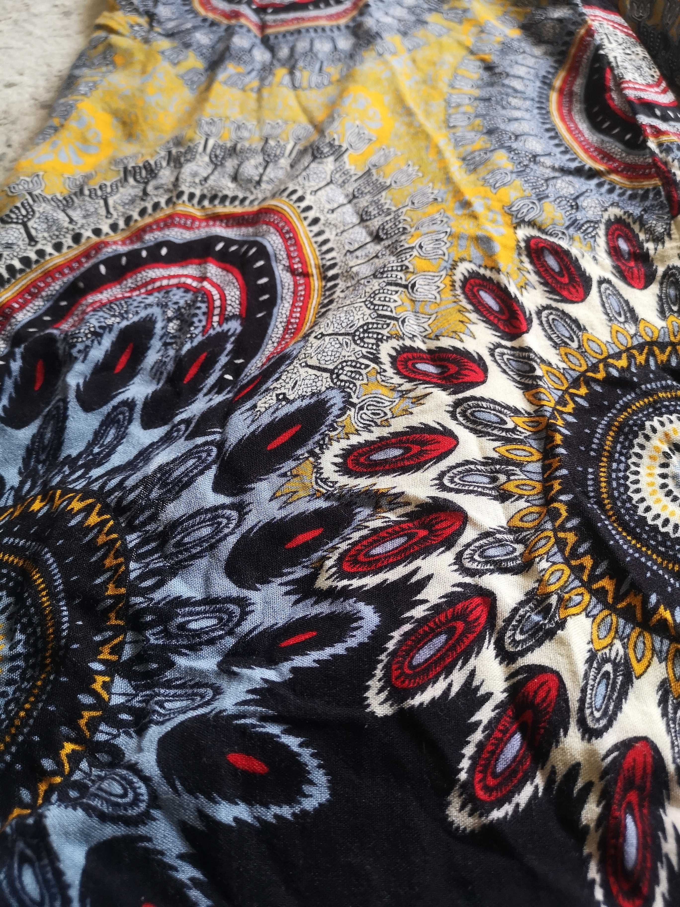 Zwiewne kolorowe spodnie boho 36/38