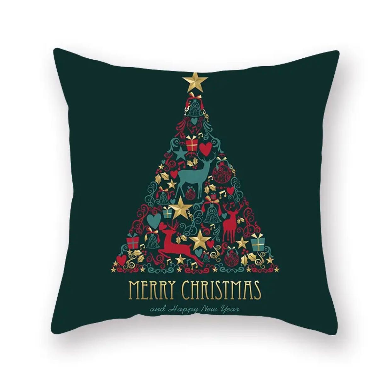 Świąteczna poszewka na poduszkę choinka merry Christmas zielona