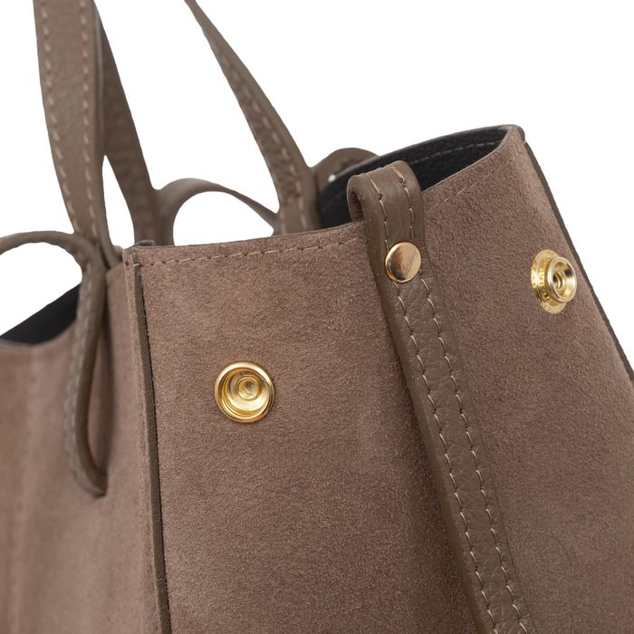 VERA PELLE torebka zamszowa shopper mała rozpinana V686 oliwkowa