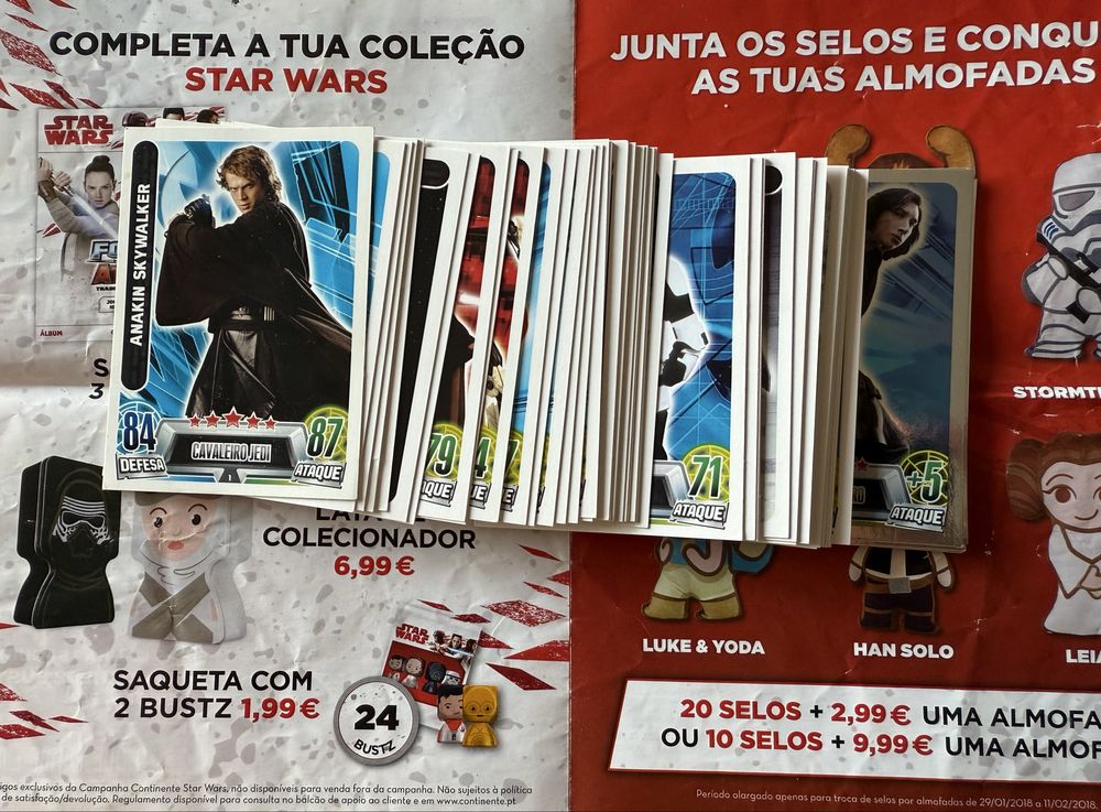 Lote 64 cartas Star Wars Topps Force Attax (8 brilhantes)