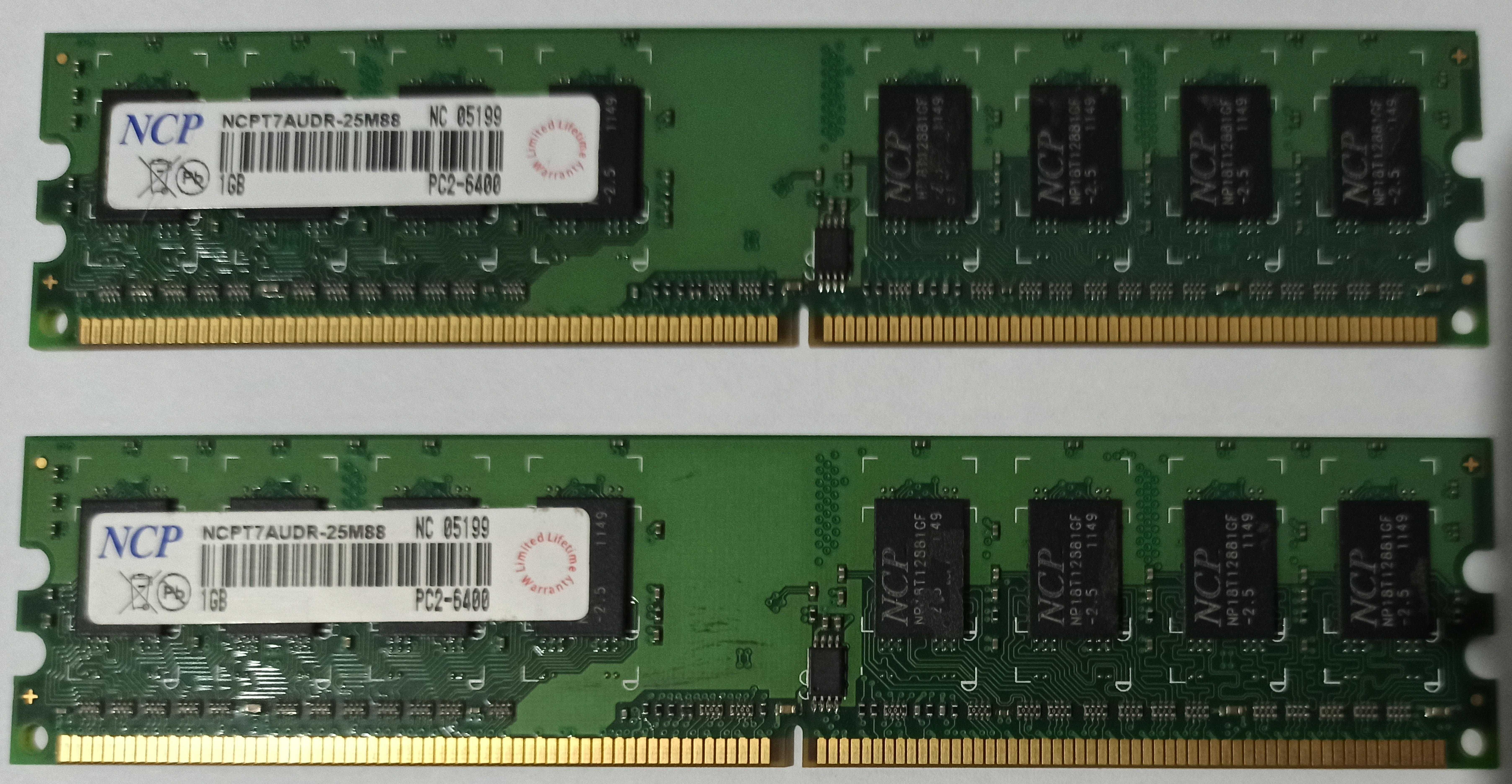 Оперативная память Б/У NCP DDR2 две планки каждая на 1 гб