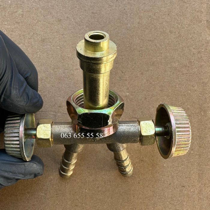 Кран-тройник для газового баллона, двойной штуцер, ОПТ