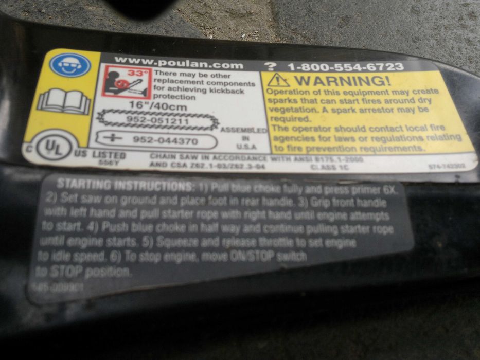 Продаю бензопилу Poulan Model P3416, Assembled in USA