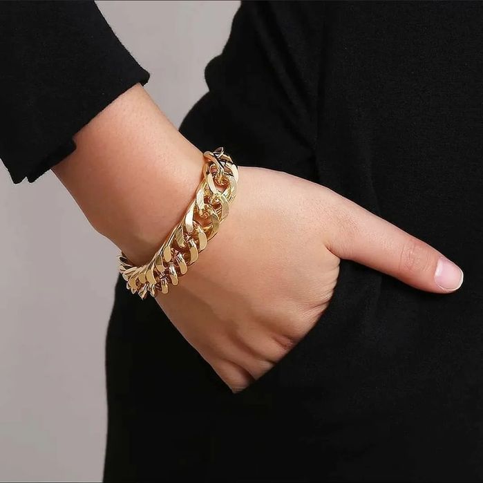 Браслет золото серебро широкий цепь цепочка