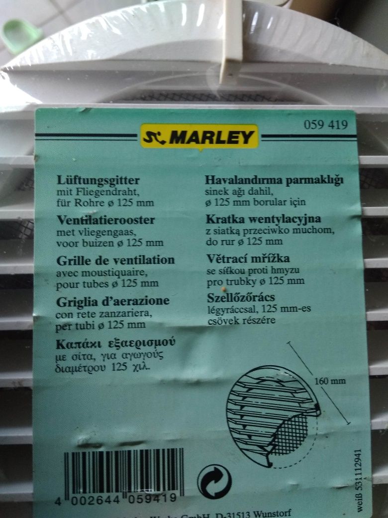 Kratka wentylacyjna zewnętrzna Marley fi 125, z siatką na owady - nowa