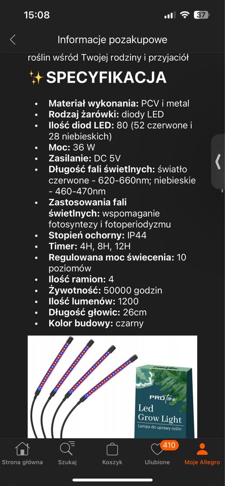 Lampa do wzrostu roślin poczwórna z adapterem sieciowym i pilotem