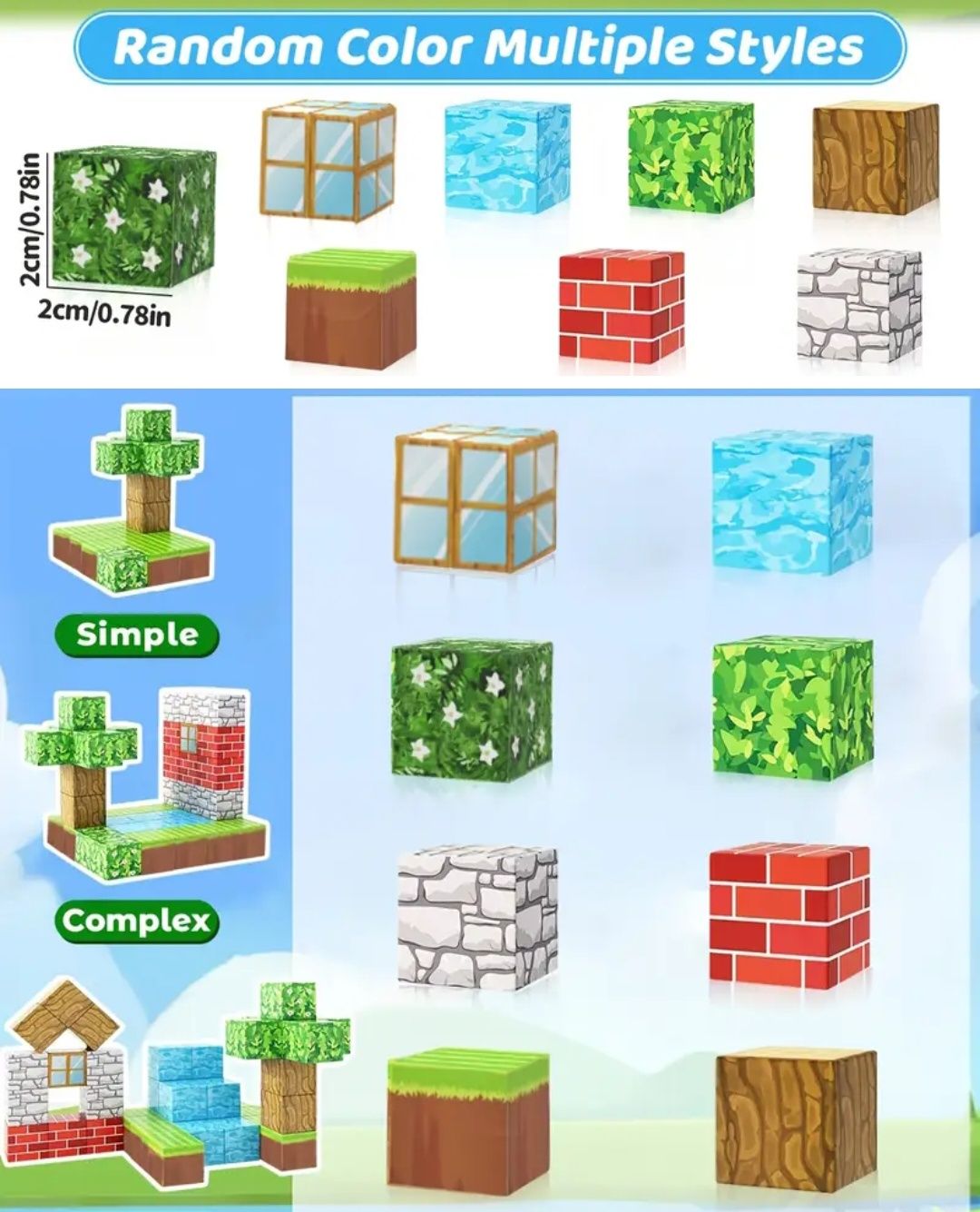 Магнитный конструктор 64шт Майнкрафт блоки кубики магнитах Minecraft