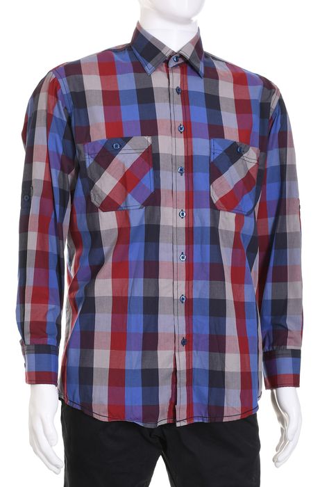 VAN LINNEN koszula męska w czerwono-niebieską kratkę M k 39 40