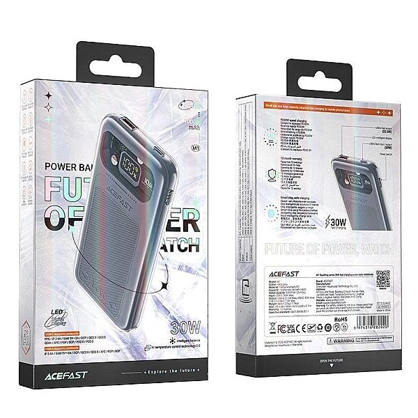 Acefast powerbank 10000mAh Sparkling Series szybkie ładowanie 30W szar