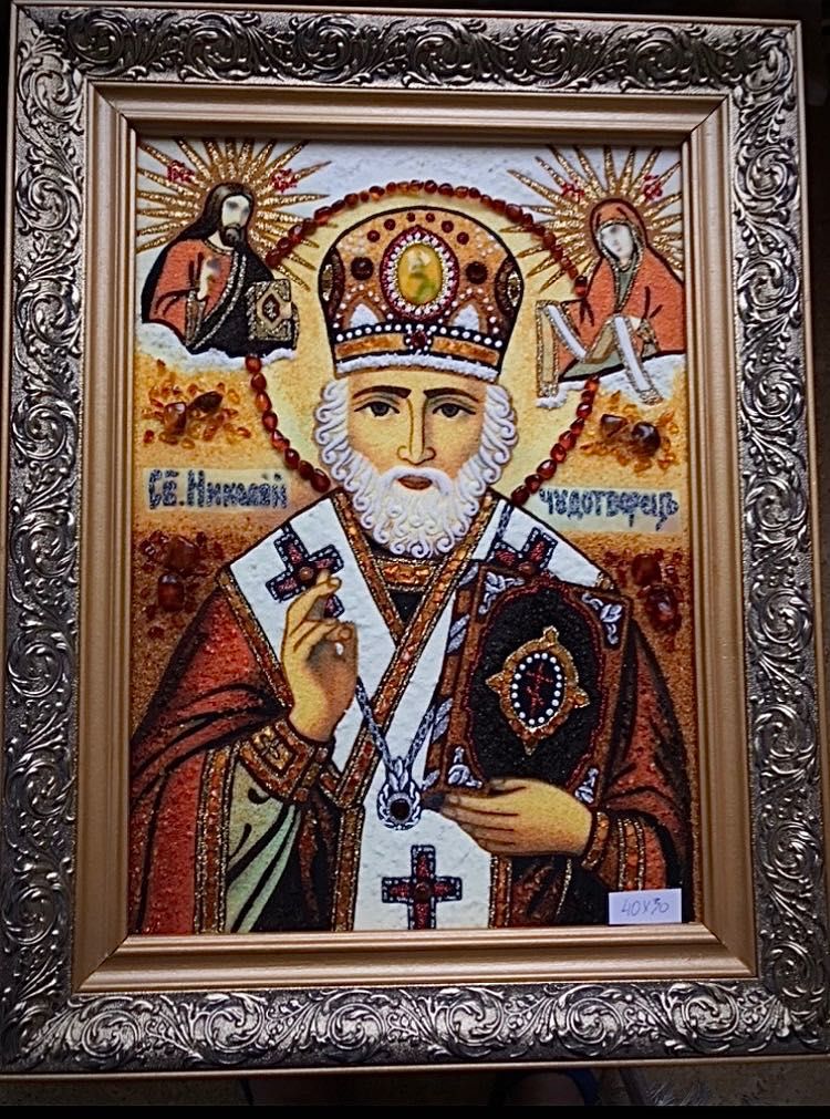 Ікони з камінням бурштину під склом (янтарные иконы, янтарь)