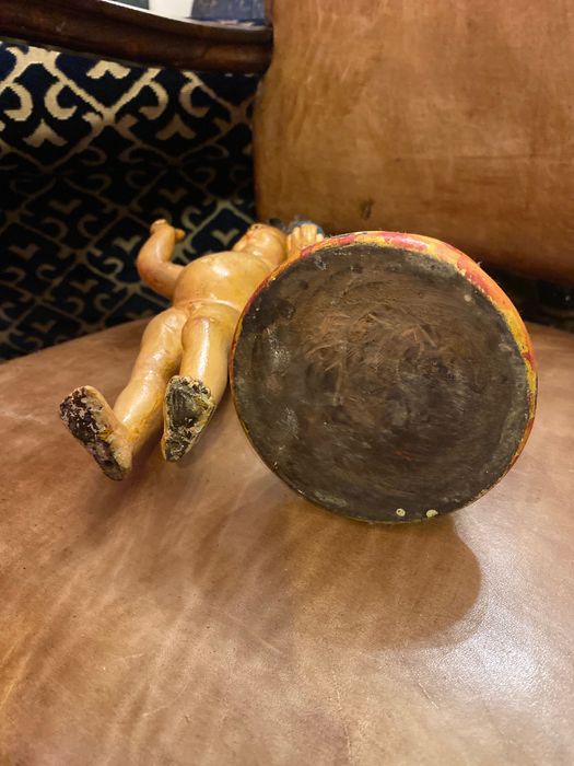 Menino Jesus Salvador do Mundo Madeira séc XIX Coroa Prata Portuguesa