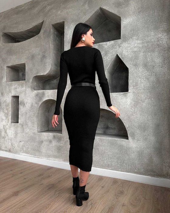 Жіноча тепла облягаюча сукня міді в рубчик З НАЧОСОМ тепле плаття