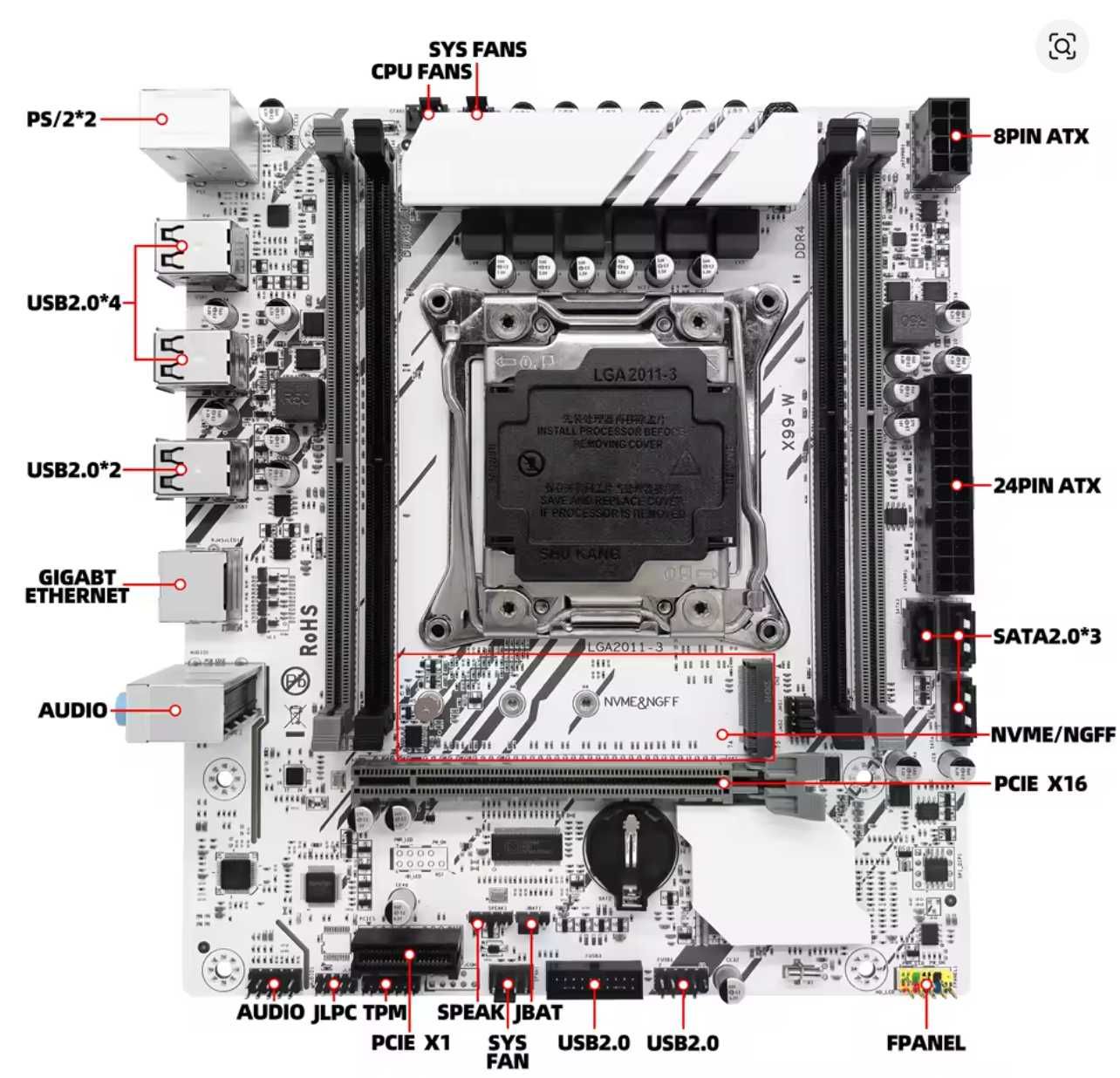 Placa-mãe X99, LGA 2011-3 tpm 2.0/nvme/ngff/m.2