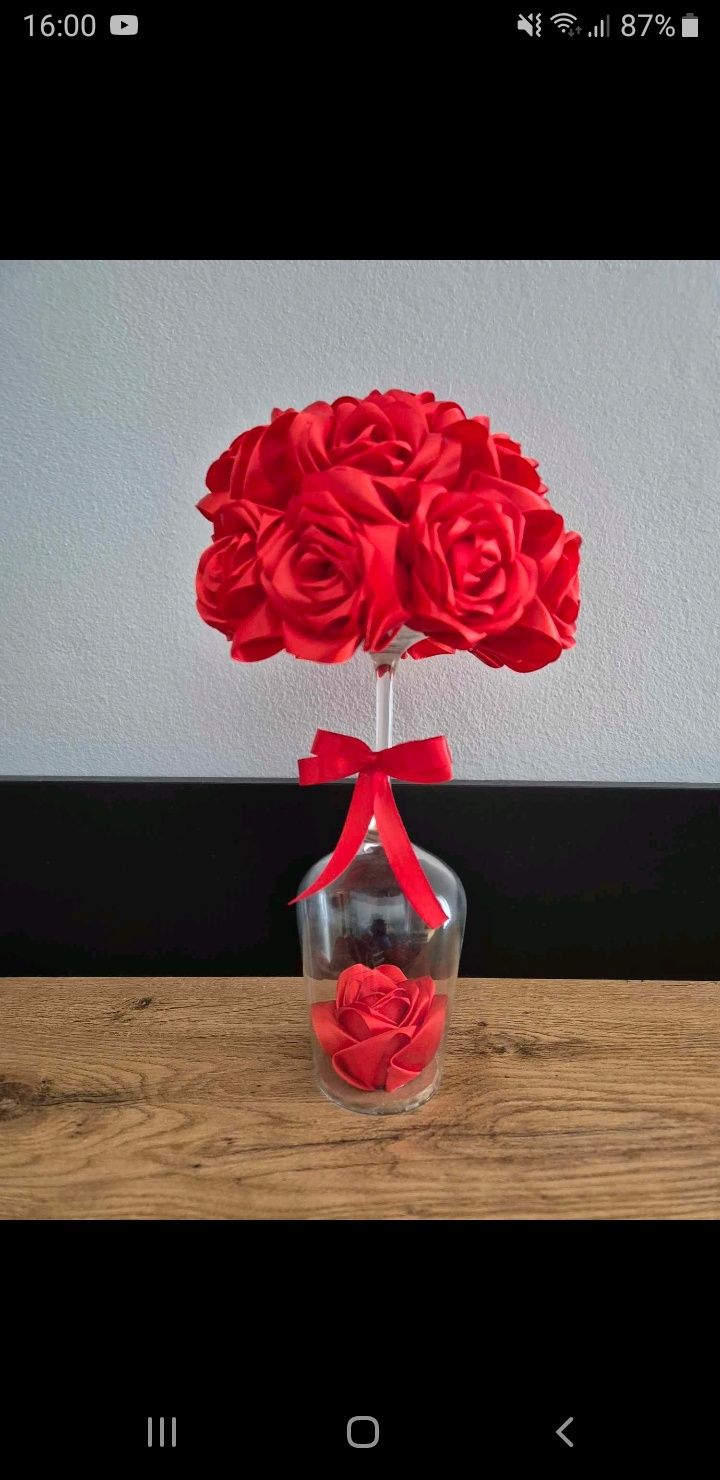 Kompozycja bukiet róż handmade prezent  czerwone róże rękodzieło